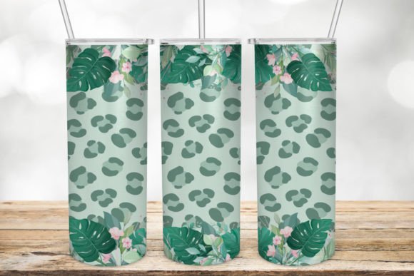 A Leopard & Palm Leaf Tumbler Wrap for Crafts and Graphics