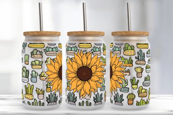 Cactus Glass Tumbler Graphics for Print Templates